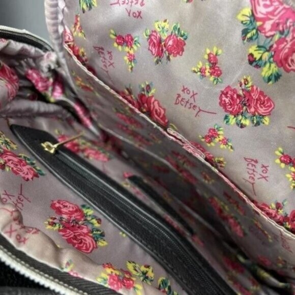 Betsey Johnson Black Leopard Mini Backpack crossbody w/ Skull Studded Bag Charm - Picture 7 of 8